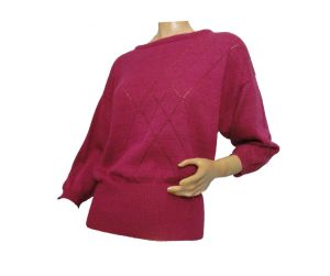 Vintage 1980s Sweater Cropped Pullover Raspberry Pink Purple Made in USA Union Label by Pant-her - Fashionconstellate.com