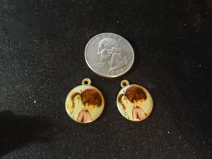 Vintage 70s Moppets Pendants or Earrings Pair of Discs Ponytail Little Girl Signed ''Fran Mar'' 1971