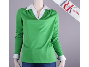 Vintage 60s R&K Originals Bright Green White Long Sleeve Thin Nylon Shirt Mod | M/L