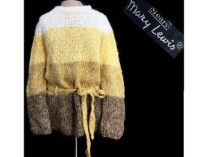 Vintage 1970s Sears Mary Lewis Belted Fuzzy Wool Mohair Sweater Italy | L