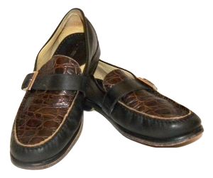 90s Monk Strap Leather Oxfords Shoes | 2 Tone Croc Stamp Oxblood & Black | Men 8.5 Women 10 - Fashionconstellate.com