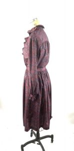 1980 Paisley blouse and skirt set ruffled high neck puff sleeves burgundy and blue by prestige  - Fashionconstellate.com