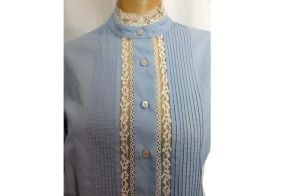 Vintage 1970s Blouse Blue Lacy Tucked Secretary Blouse/ Shirt Victorian Revival by Josephine - Fashionconstellate.com