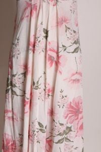 1970s Off White and Pink Sleeveless Deep V Floral Full Length Lingerie Nightgown - XS - Fashionconstellate.com