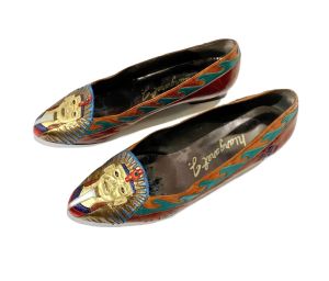 80s Egypt Themed Kitten Heels Margaret J Leather PHARAOH Shoes | Size 8M