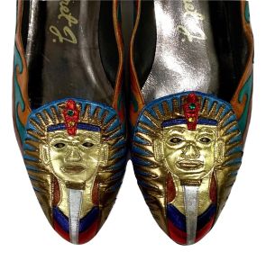 80s Egypt Themed Kitten Heels Margaret J Leather PHARAOH Shoes | Size 8M - Fashionconstellate.com