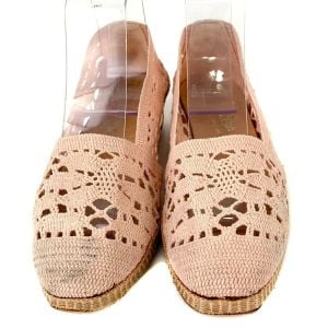 Vintage 1970s Pink Crochet Cotton Summer Mini Espadrille Shoes Spain by Castaner | 5-5.5  - Fashionconstellate.com