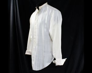 Men's Small Antique Dress Shirt - Bohemian Edwardian 1900s Tailored Silk - Poetic Satin Stripes - Fashionconstellate.com