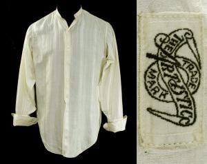 Men's Small Antique Dress Shirt - Bohemian Edwardian 1900s Tailored Silk - Poetic Satin Stripes