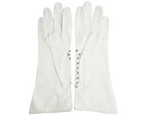 Vintage Ladies White Kid Leather Gloves w Side Laces - Fashionconstellate.com