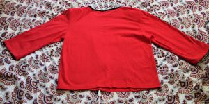 L/ Vintage Red Blouse, Half Sleeve Red Shirt w/ Black Trim and Crew Neck, Bright Red 80s Dress Shirt - Fashionconstellate.com