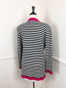 1980's Vintage Black and White Striped Cardigan | Bust 40'' | Waist 38'' | Hips 40'' | Padded Shoulders - Fashionconstellate.com