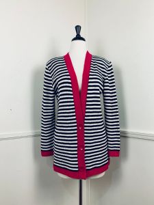 1980's Vintage Black and White Striped Cardigan | Bust 40'' | Waist 38'' | Hips 40'' | Padded Shoulders