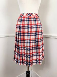 Medium | 1980's Vintage Red, White and Blue Plaid Pleated Skirt - Fashionconstellate.com