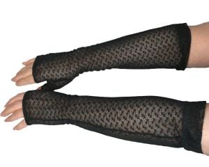 Vintage 40s Ladies Fingerless Gloves Long Black Mesh Lace Size M - Fashionconstellate.com