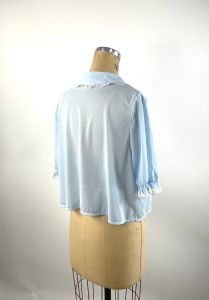 1960s blue bed jacket nylon with ruffled lace by Gaymode size medium - Fashionconstellate.com