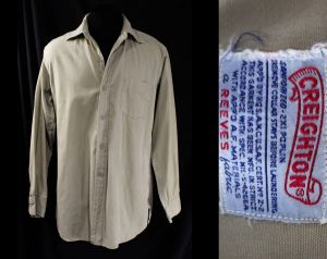 Men's Small 1940s Uniform Shirt - Classic WWII Era 40s Work Wear Style Khaki Tan Cotton Long Sleeve