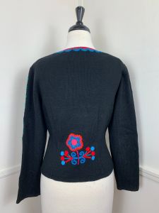 1997 Vintage Black Multi-Colored Embellished Cardigan by Michael Simon | Size Petite Small | Bust 40 - Fashionconstellate.com