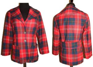 70s Red Plaid Tartan Jacket Wide Notched Collar MOD Punk Blazer - XXS to S - Fashionconstellate.com