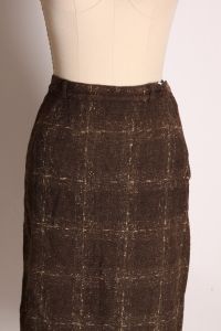 1950s Brown and Tan Plaid Wool Knit Curve Hugging Pencil Wiggle Skirt by Mayfair - XS/S - Fashionconstellate.com