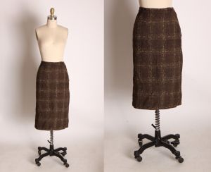 1950s Brown and Tan Plaid Wool Knit Curve Hugging Pencil Wiggle Skirt by Mayfair - XS/S