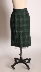 1950s Green and Tan Plaid Wool Knit Winter Pencil Skirt - XS - Fashionconstellate.com