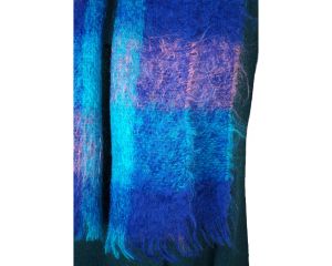Vintage 1960s Wool Mohair Scarf Blue & Magenta Tones Scotland - Fashionconstellate.com