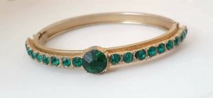 1940s Gold and Green Hinged Art Deco Bracelet