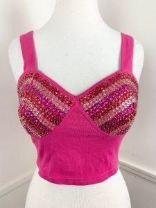 1990's Vintage Pink Sequined Bra Top | Best fit Small - Medium | Bust 30'' to 36'' | Cropped