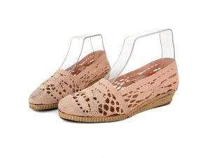 Vintage 1970s Pink Crochet Cotton Summer Mini Espadrille Shoes Spain by Castaner | 5-5.5 