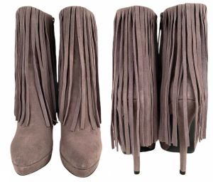 LUICHINY High Life Grey Suede Leather Pointed Toe FRINGE Heel Boots 38 in Box | 8 - Fashionconstellate.com