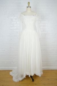 Emma Domb 1940s wedding dress . vintage 40s modest wedding gown with train and long sleeves . small - Fashionconstellate.com