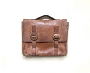Vintage 1960s Authentic Handcrafted Brown Leather Hippie Satchel, 60s Boho Artisan Briefcase