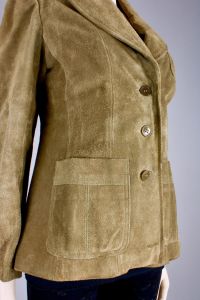 Vintage 1970s Olive Green Suede Simple Mod Jacket Fitted Tailored Leather | S - Fashionconstellate.com