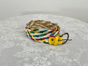 Leather and rope braided belt multi colored adjustable size M