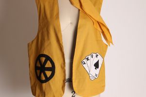 Late 1960s Early 1970s Tan Black & White Sleeveless Novelty Poker Playing Cards Vest with Neck Scarf - Fashionconstellate.com