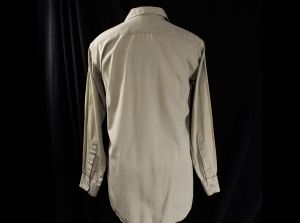 Men's Small 1940s Uniform Shirt - Classic WWII Era 40s Work Wear Style Khaki Tan Cotton Long Sleeve - Fashionconstellate.com