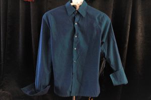 M/ Men’s Vintage Iridescent Top, Blue to Purple Button Up Shirt, Long Sleeve, French Cuffs