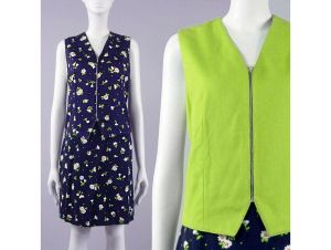 Vintage 1990s Reversible Vest Skirt Shorts SKORTS Dress Set Daisy Print | XS/S