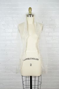 vintage veil with a comb . tulle white veil with silver lace border and crystals - Fashionconstellate.com