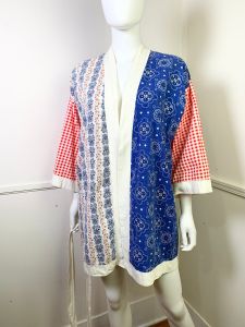 1970s Vintage Cotton Mixed Print Kimono Top | Jr's. by Barad | Bust-Waist-Hips 44''| 31'' Long | Hippy - Fashionconstellate.com