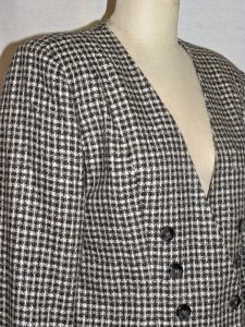 80s Houndstooth TWEED Blazer|Black & Off White Cropped Double Breasted|Liz Claiborne|Wool Blend| S/M - Fashionconstellate.com