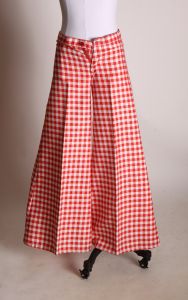1970s Red and White Plaid Gingham Full Length Mid Rise Wide Bell Bottom Pants - S/M - Fashionconstellate.com
