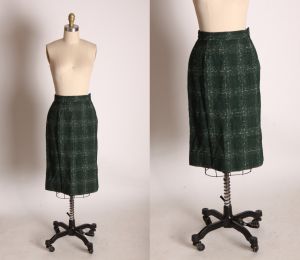 1950s Green and Tan Plaid Wool Knit Winter Pencil Skirt - XS