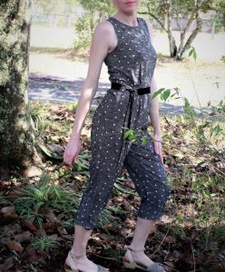 XS-S/ Vintage 90's Jumpsuit with Aboriginal Print, Black and White Abstract Polka Dot