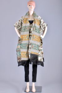 OS Vintage 70s Tapestry Poncho Southwestern Guatemalan Peru Loomed Fringe Coat - Fashionconstellate.com