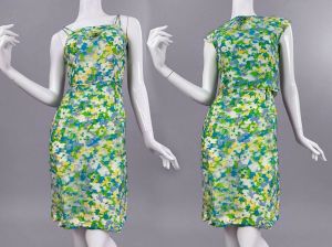 Vintage 1950s Floral Set Pencil Wiggle Dress w/Cropped Matching Jacket | XS - Fashionconstellate.com