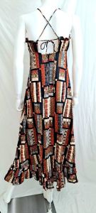 1970s Cottagecore Maxi Halter Dress Patchwork Print Ruffled Sun Dress by Shawn Originals - Fashionconstellate.com
