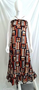 1970s Cottagecore Maxi Halter Dress Patchwork Print Ruffled Sun Dress by Shawn Originals