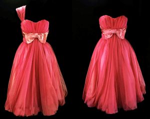 Size 4 1950s Party Dress - Strapless Pink Cocktail with Bouffant Full Bubble Skirt and Bare Shoulder